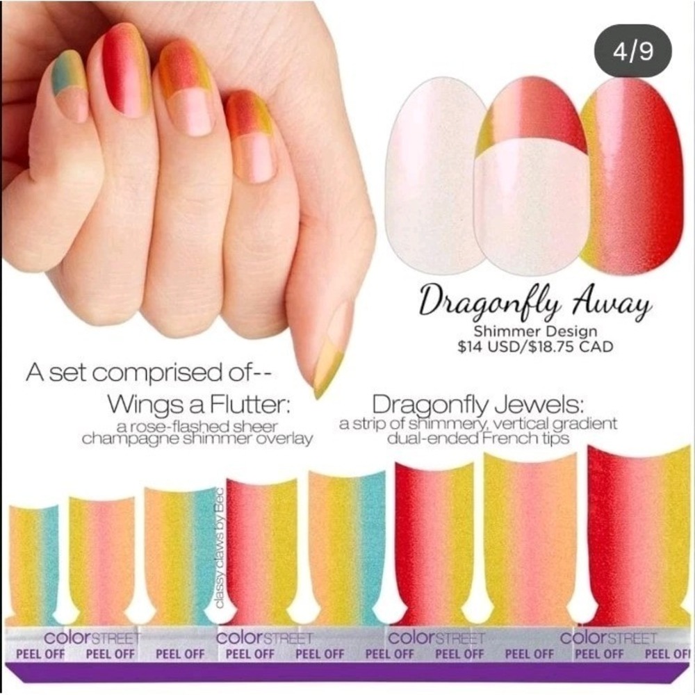 Color Street French Manicure Nail Polish Strips Dragonfly Away NOS